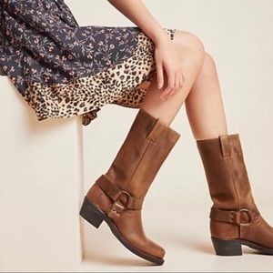 Frye Harness Boots Brown Distressed Leather